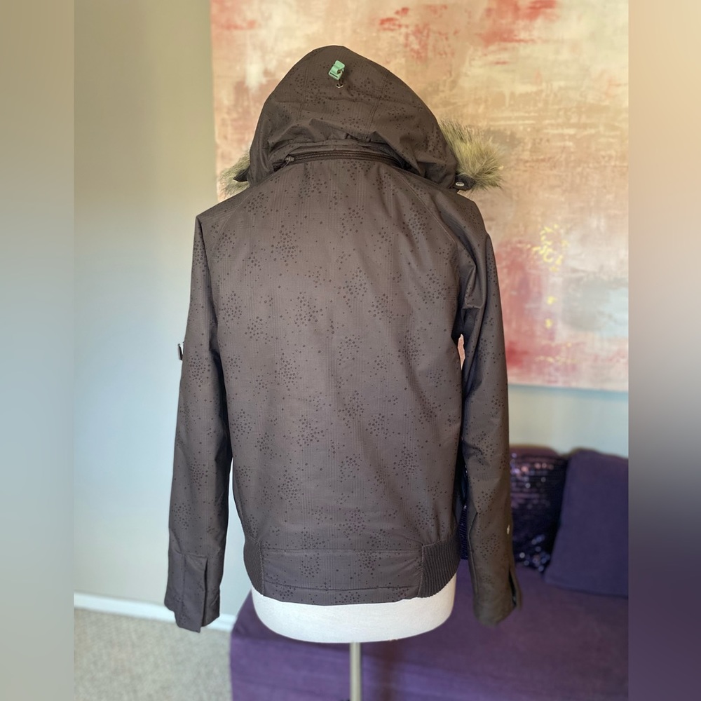 powder room CORE polar fleece snowboarding/ski jacket brown w/faux fur hood Med - Picture 11 of 15